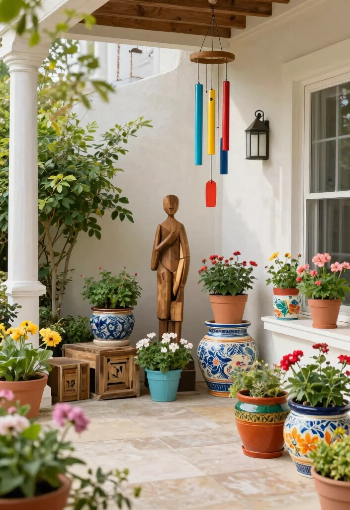 15 Apartment Patio Gardens Ideas: Green Urban Retreats - 6. Artistic Garden Decor 1