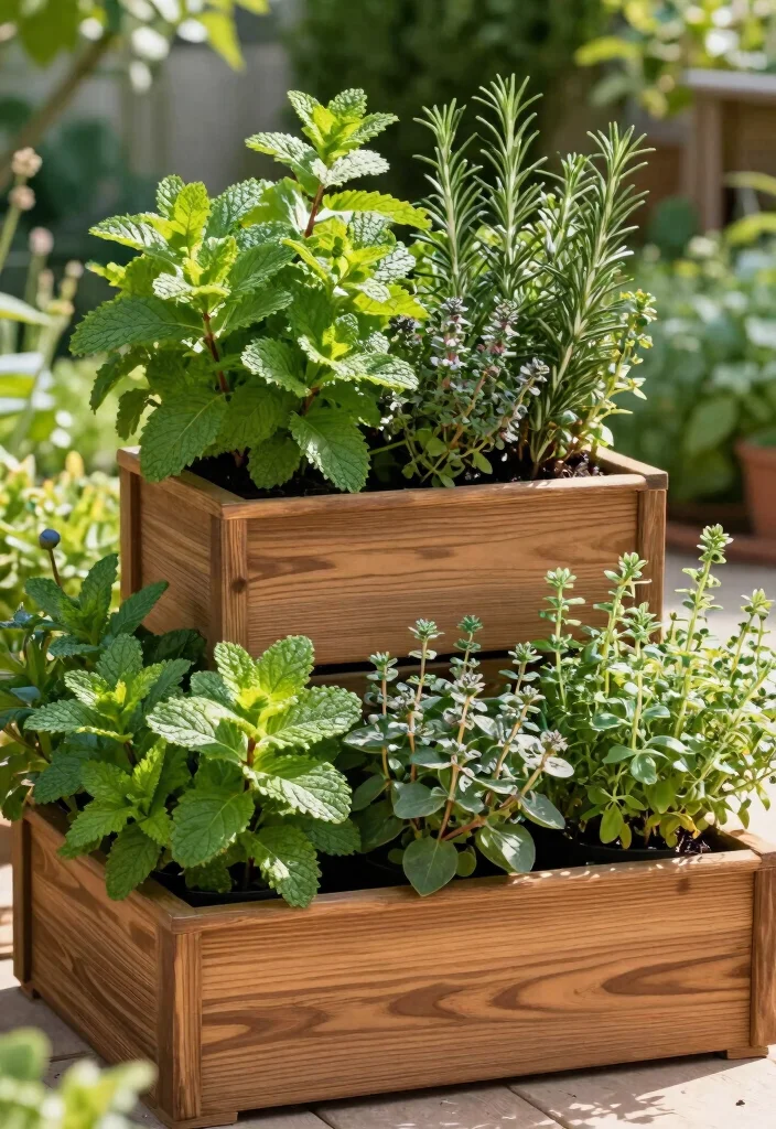 15 Herb Planter Ideas Outdoors for a Fresh Kitchen Garden 4 15 Herb Planter Ideas Outdoors for a Fresh Kitchen Garden - 4. Tiered Herb Planter Box 1