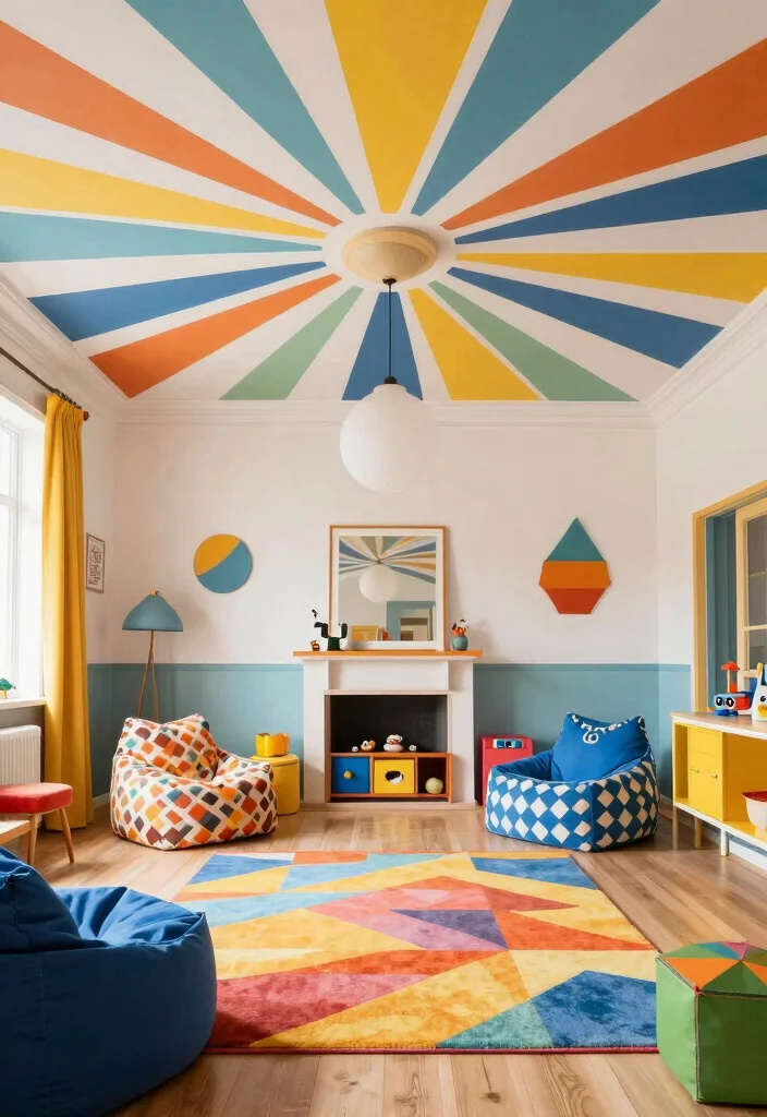 15 Kids Room Ceiling Design Ideas: Fun Creative Themes - 13. Retro Starburst 1