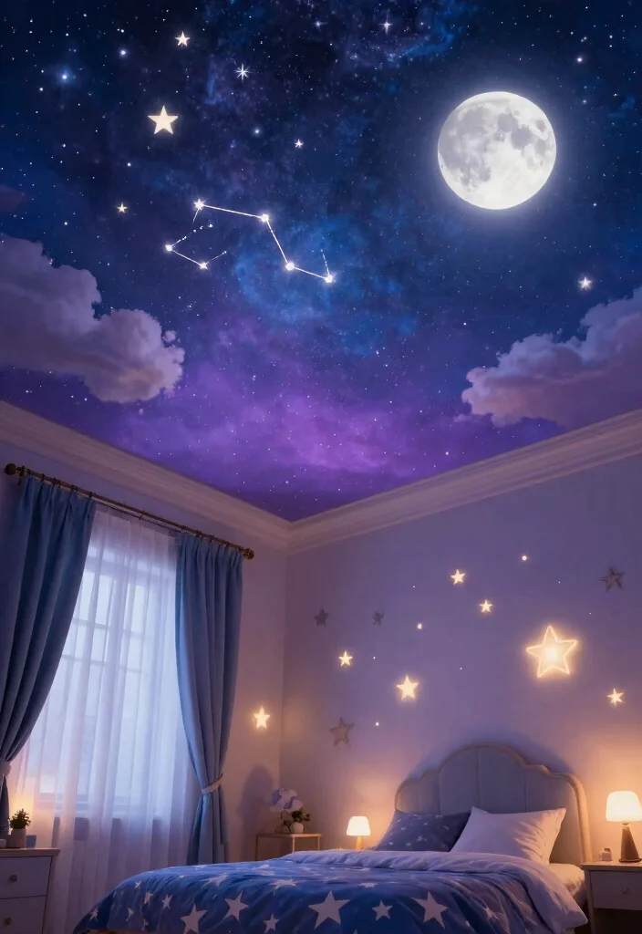 15 Kids Room Ceiling Design Ideas: Fun Creative Themes - 15. Magical Night Sky 1