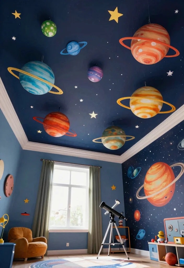 15 Kids Room Ceiling Design Ideas: Fun Creative Themes - 4. Celestial Planets 1