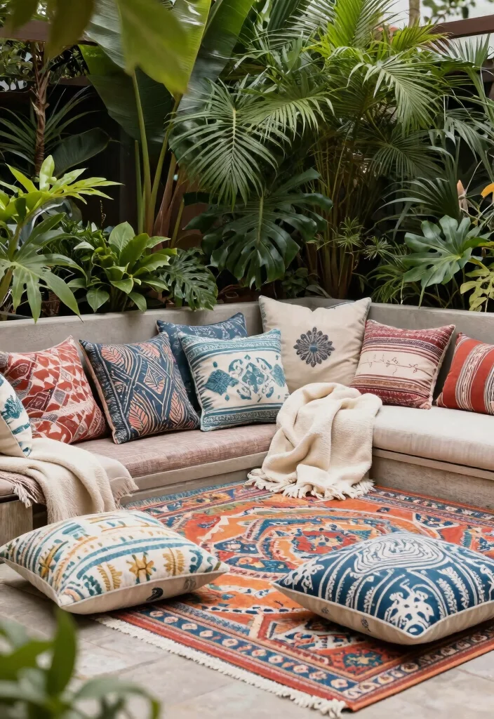 15 Outdoor Rugs Patio Ideas: Color & Comfort Underfoot - 11. Layering with Textiles 1