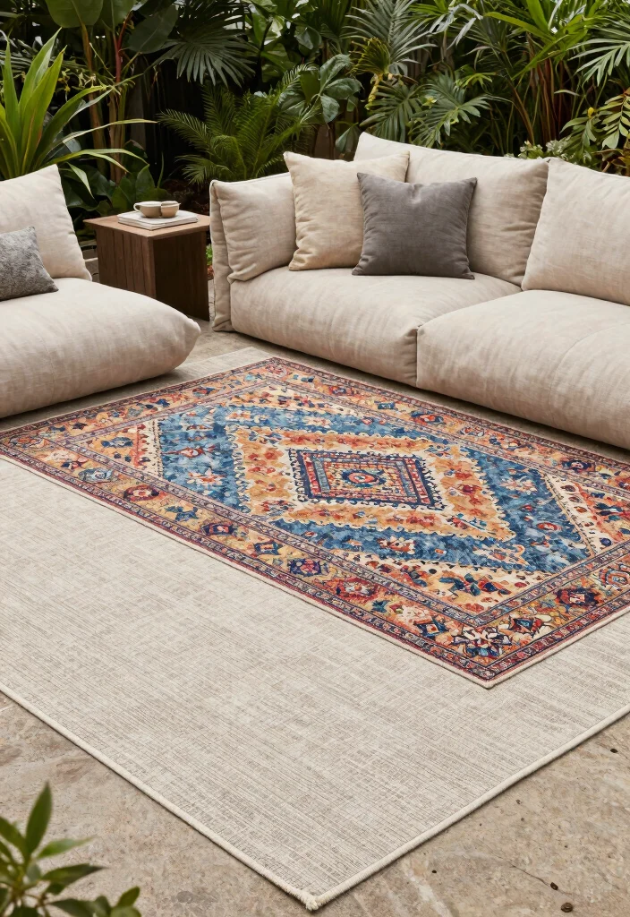 15 Outdoor Rugs Patio Ideas: Color & Comfort Underfoot - 5. Layering Rugs for Depth 1