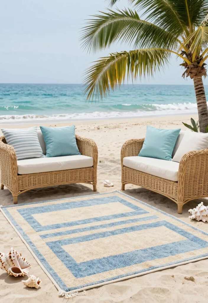 15 Outdoor Rugs Patio Ideas: Color & Comfort Underfoot - 6. Coastal Inspirations 1