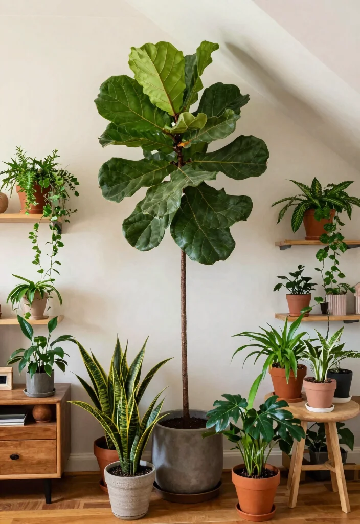 15 Slanted Ceiling Living Room Ideas: Smart Cozy Angles 11 15 Slanted Ceiling Living Room Ideas: Smart Cozy Angles - 11. Create Vertical Interest with Tall Plants 1