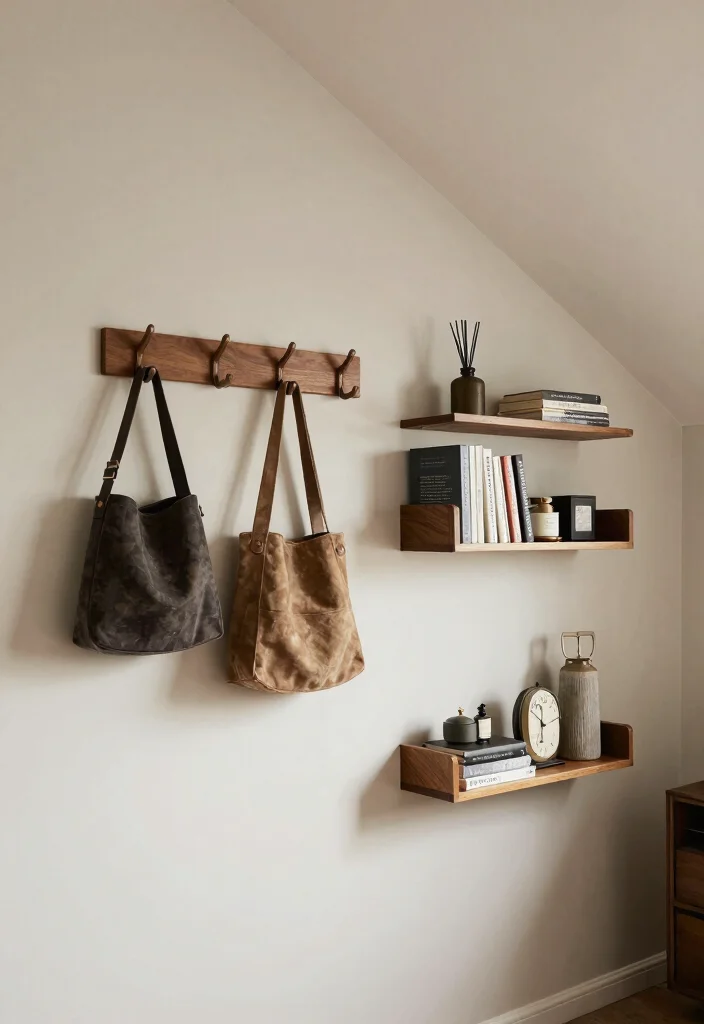 15 Slanted Ceiling Living Room Ideas: Smart Cozy Angles 12 15 Slanted Ceiling Living Room Ideas: Smart Cozy Angles - 12. Functional Wall Hooks and Storage 1