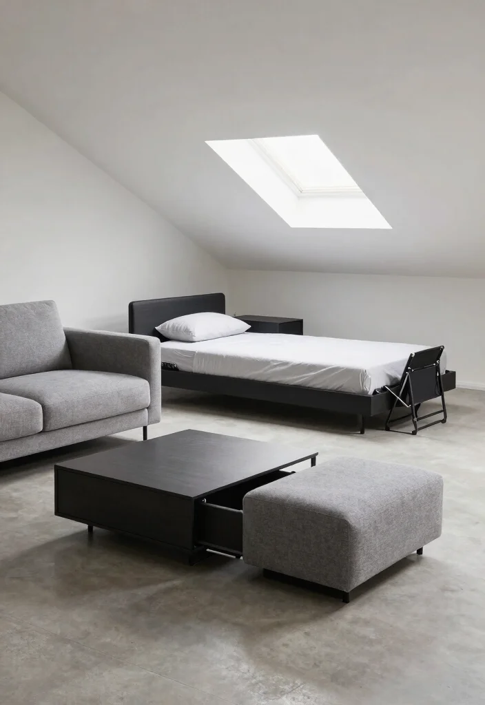 15 Slanted Ceiling Living Room Ideas: Smart Cozy Angles 6 15 Slanted Ceiling Living Room Ideas: Smart Cozy Angles - 6. Multifunctional Furniture 1