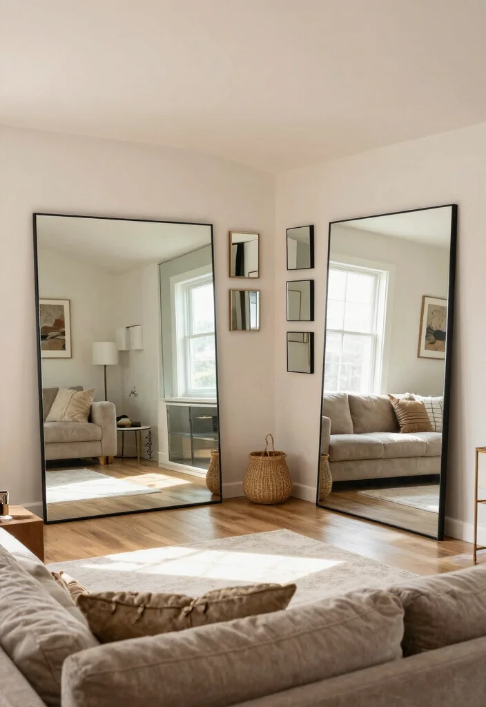 15 Slanted Ceiling Living Room Ideas: Smart Cozy Angles 9 15 Slanted Ceiling Living Room Ideas: Smart Cozy Angles - 9. Use Mirrors to Create Illusion of Space 1