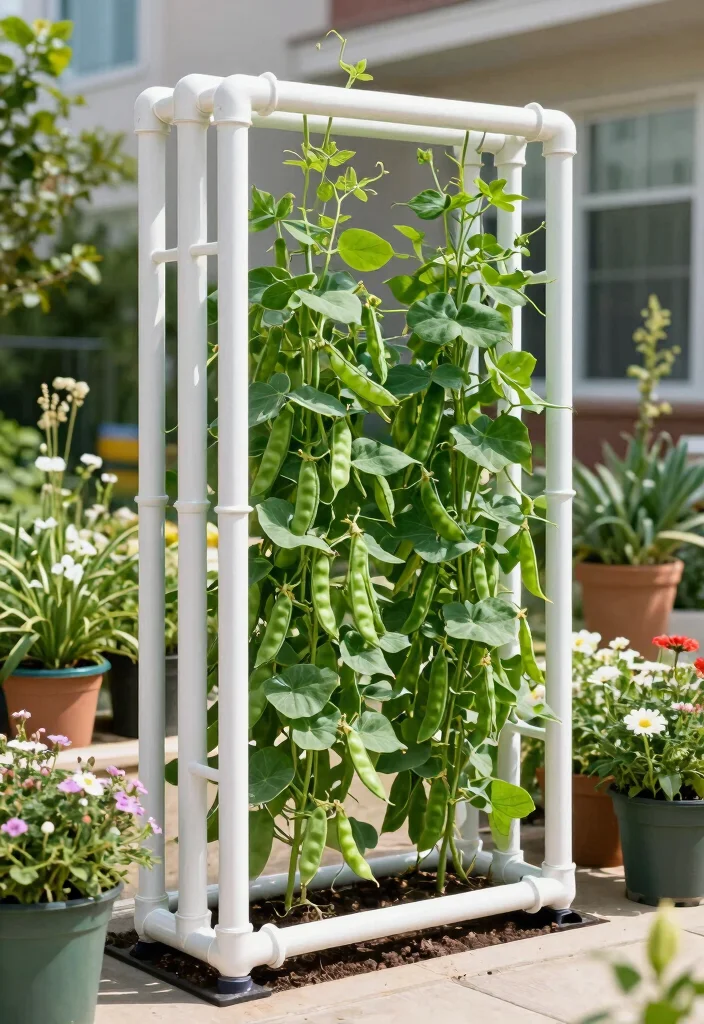 15 Snap Pea Trellis Ideas for a Productive Vertical Garden 10 15 Snap Pea Trellis Ideas for a Productive Vertical Garden - 10. PVC Pipe Trellis 1