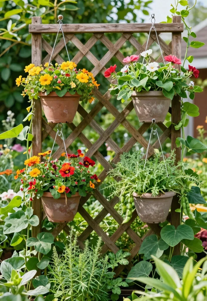 15 Snap Pea Trellis Ideas for a Productive Vertical Garden 12 15 Snap Pea Trellis Ideas for a Productive Vertical Garden - 12. Trellis with Hanging Planters 1