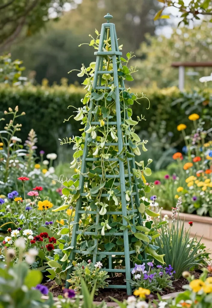 15 Snap Pea Trellis Ideas for a Productive Vertical Garden 14 15 Snap Pea Trellis Ideas for a Productive Vertical Garden - 14. Garden Obelisk Trellis 1