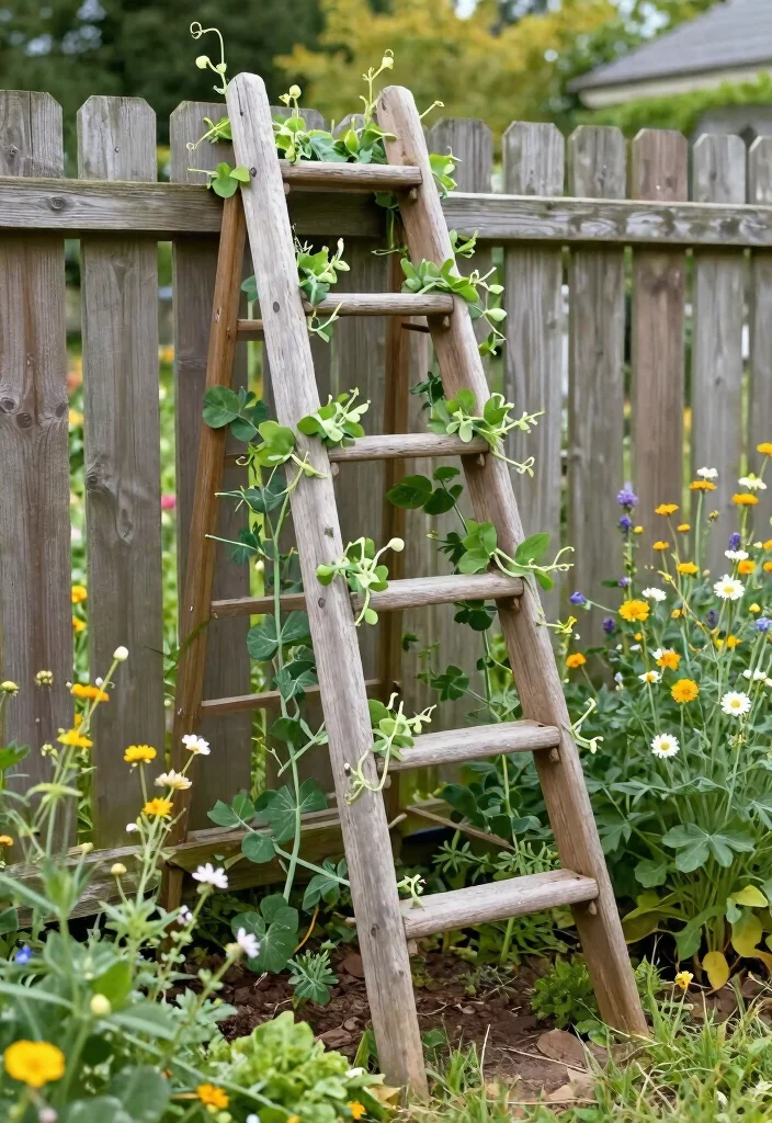 15 Snap Pea Trellis Ideas for a Productive Vertical Garden 6 15 Snap Pea Trellis Ideas for a Productive Vertical Garden - 6. Ladder Trellis 1