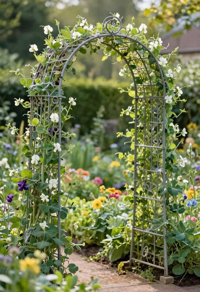 15 Snap Pea Trellis Ideas for a Productive Vertical Garden 8 15 Snap Pea Trellis Ideas for a Productive Vertical Garden - 8. Decorative Wire Arch Trellis 1