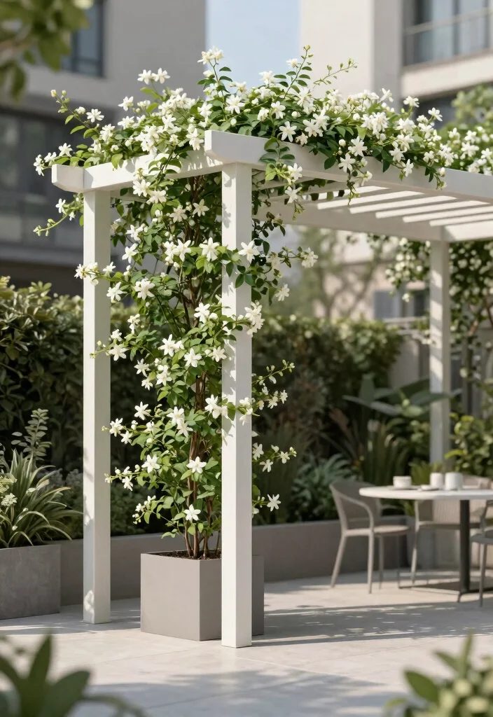 15 Star Jasmine Pergola Ideas: Fragrant Green Canopy - 10. Modern Minimalist Design 1