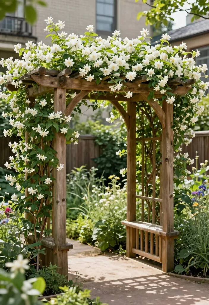 15 Star Jasmine Pergola Ideas: Fragrant Green Canopy - 12. Rustic Wooden Pergola 1