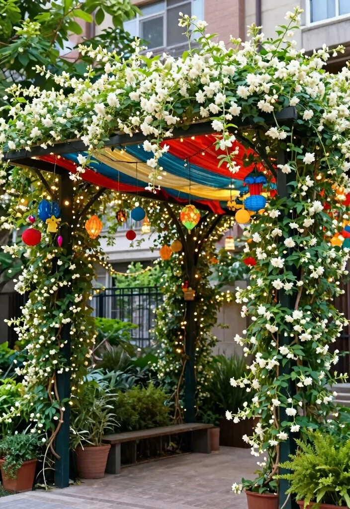 15 Star Jasmine Pergola Ideas: Fragrant Green Canopy - 15. Seasonal Decor Showcase 1