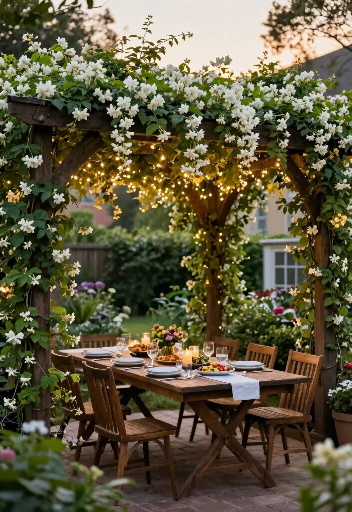 15 Star Jasmine Pergola Ideas: Fragrant Green Canopy - 2. Elegant Dining Area 1