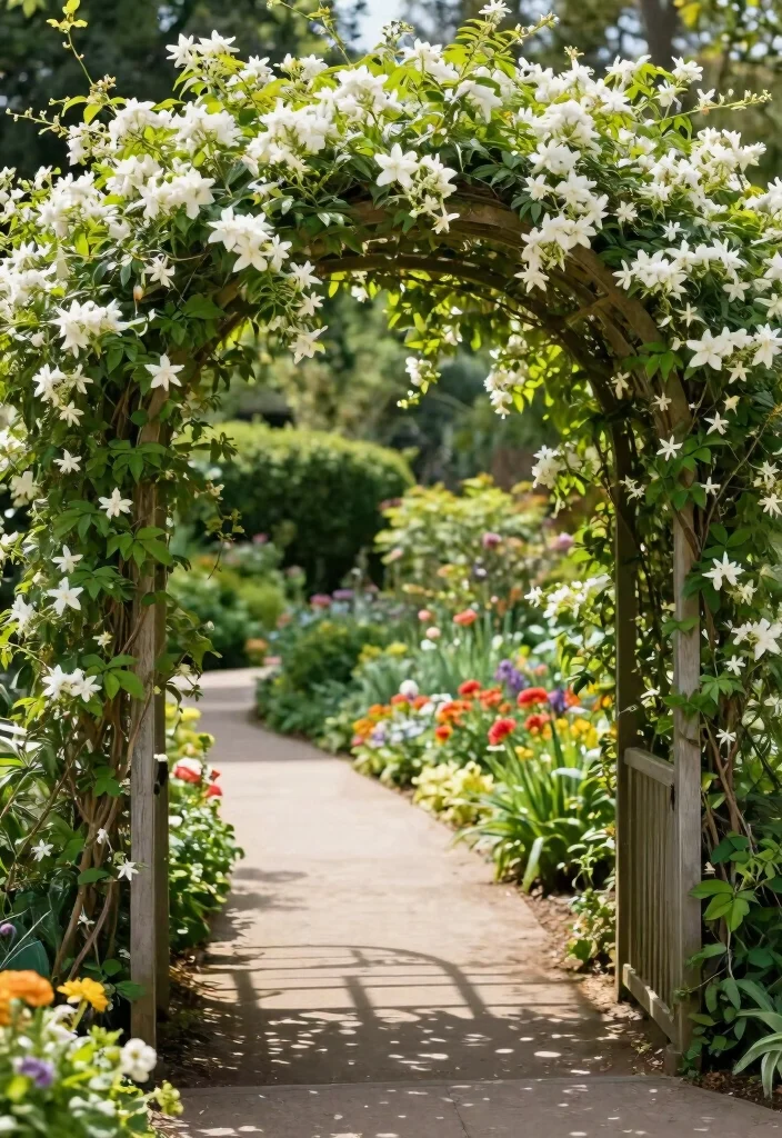 15 Star Jasmine Pergola Ideas: Fragrant Green Canopy - 5. Garden Pathway Arch 1
