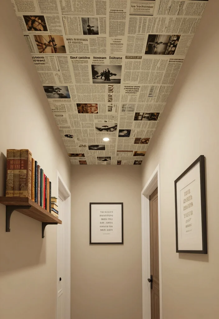 15 Wallpaper Ceiling Hallway Ideas for Unexpected Style Pop 10 15 Wallpaper Ceiling Hallway Ideas for Unexpected Style Pop - 10. Vintage Newspaper Collage 1