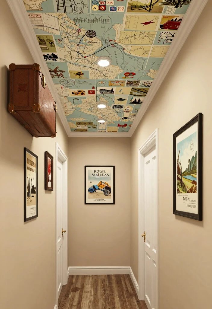 15 Wallpaper Ceiling Hallway Ideas for Unexpected Style Pop 15 15 Wallpaper Ceiling Hallway Ideas for Unexpected Style Pop - 15. Vintage Travel Inspired 1