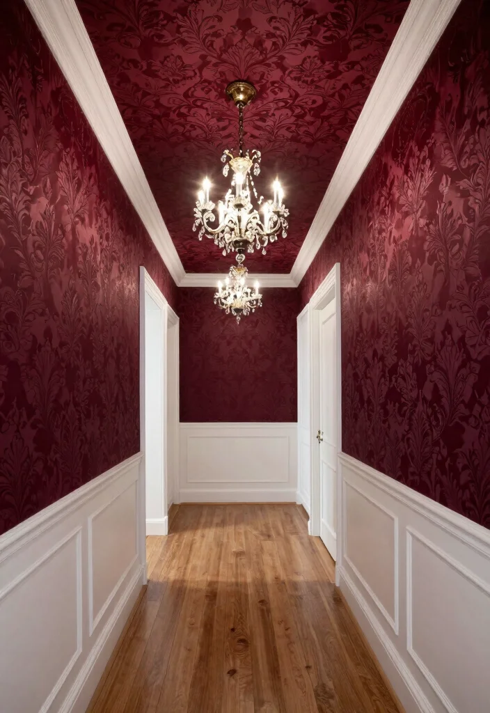 15 Wallpaper Ceiling Hallway Ideas for Unexpected Style Pop 3 15 Wallpaper Ceiling Hallway Ideas for Unexpected Style Pop - 3. Vintage Charm with Damask 1