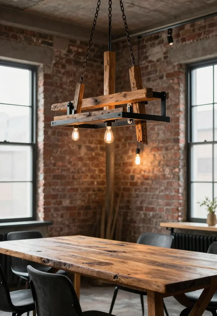 15 Wood Ceiling Lighting Ideas for a Cozy Ambient Glow - 2. Industrial Wood and Metal Fusion 1