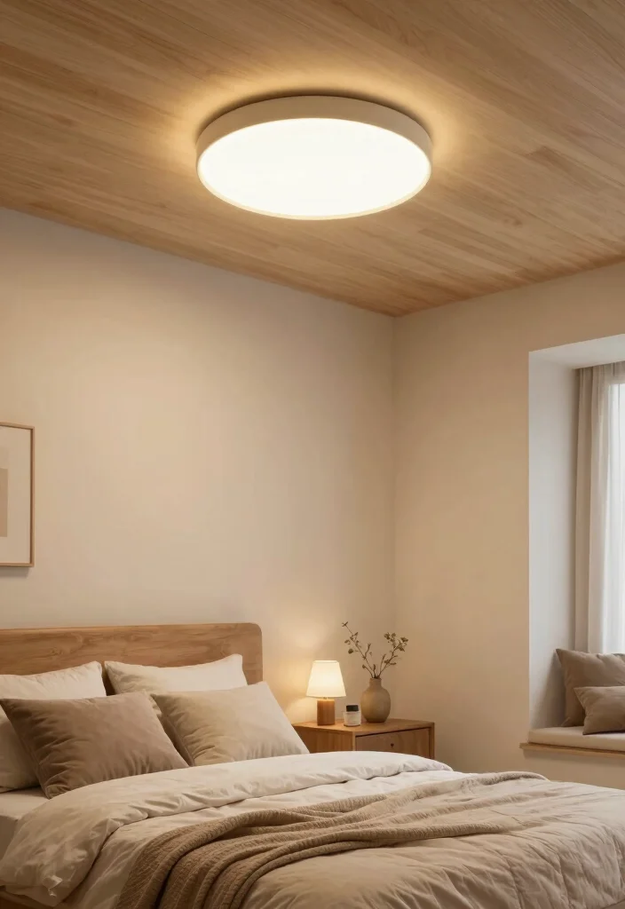 15 Wood Ceiling Lighting Ideas for a Cozy Ambient Glow - 8. Sleek Flush Mounts with Natural Wood 1