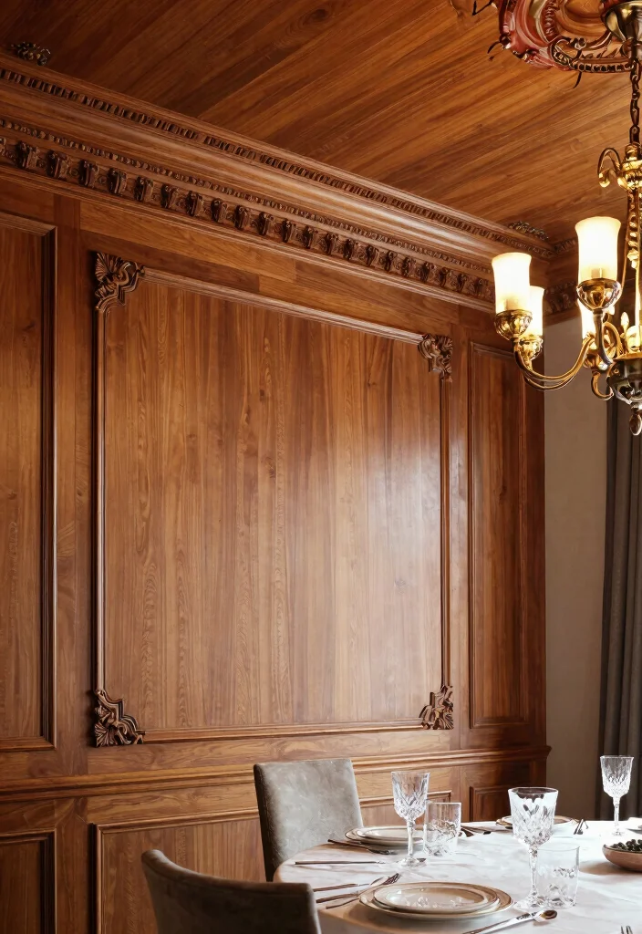 16 Ceiling Wood Panels Ideas: Warm Natural Texture - 12. Wood Paneling with Decorative Molding 1