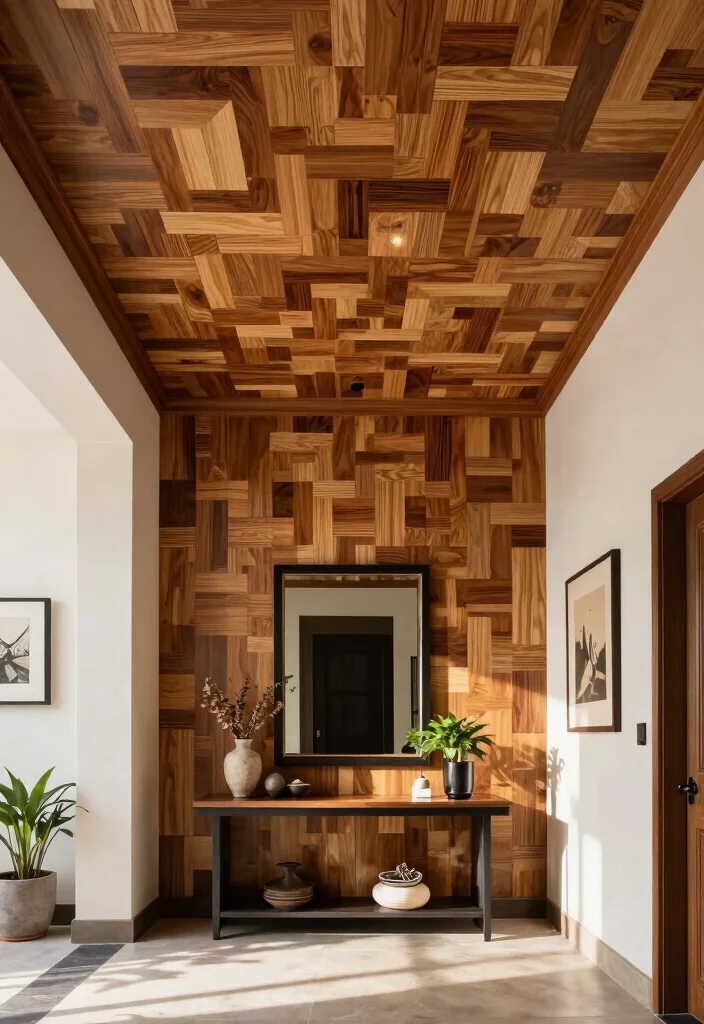 16 Ceiling Wood Panels Ideas: Warm Natural Texture - 16. Ceiling Wood Panel Mosaic 1