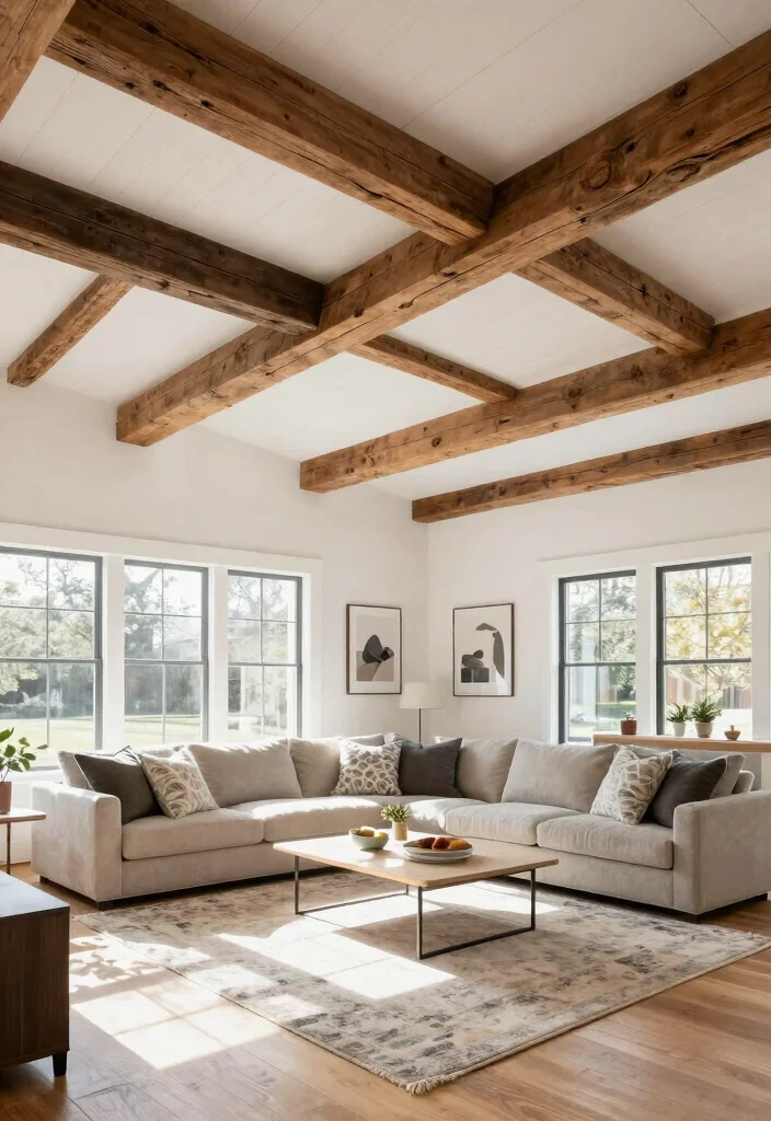 16 Ceiling Wood Panels Ideas: Warm Natural Texture - 3. Rustic Beam Accents 1