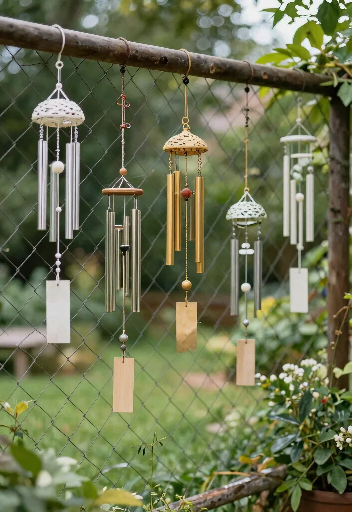 16 Chain Link Fence Decorating Ideas: Creative Privacy Hacks - 8. Wind Chimes and Mobile Decor 1