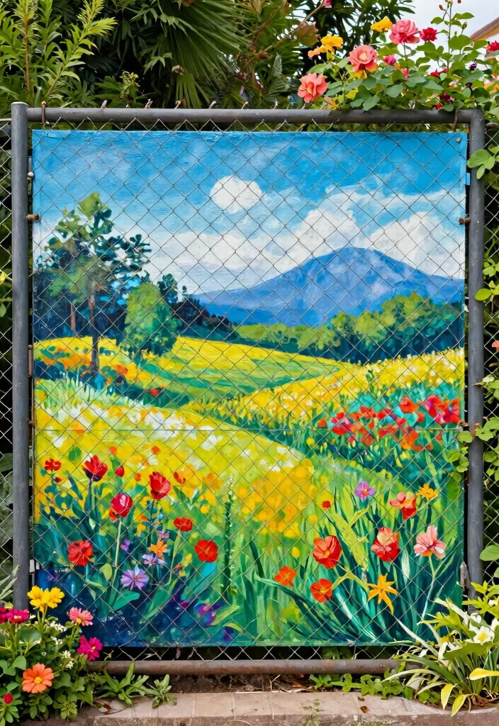 16 Chain Link Fence Decorating Ideas: Creative Privacy Hacks - 9. Painted Murals or Stencils 1