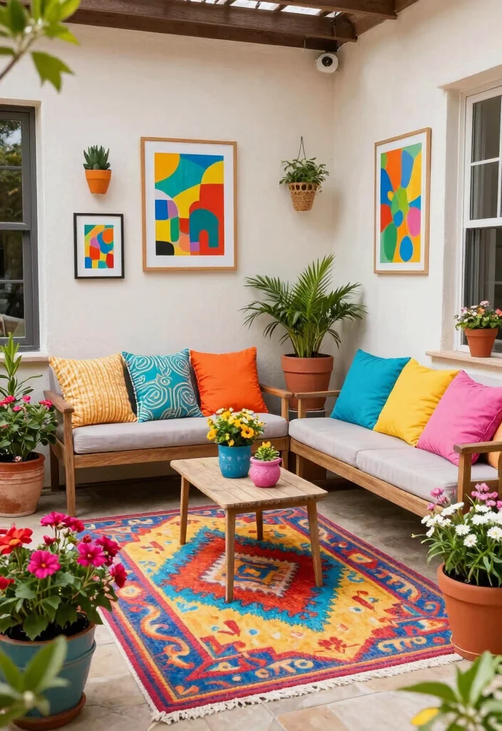 16 Cozy Patio Ideas for Small Spaces: Warm, Inviting Nooks 15 16 Cozy Patio Ideas for Small Spaces: Warm, Inviting Nooks - 15. Embrace Colorful Decor 1