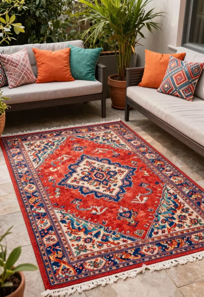 16 Cozy Patio Ideas for Small Spaces: Warm, Inviting Nooks 4 16 Cozy Patio Ideas for Small Spaces: Warm, Inviting Nooks - 4. Outdoor Rugs for Warmth 1