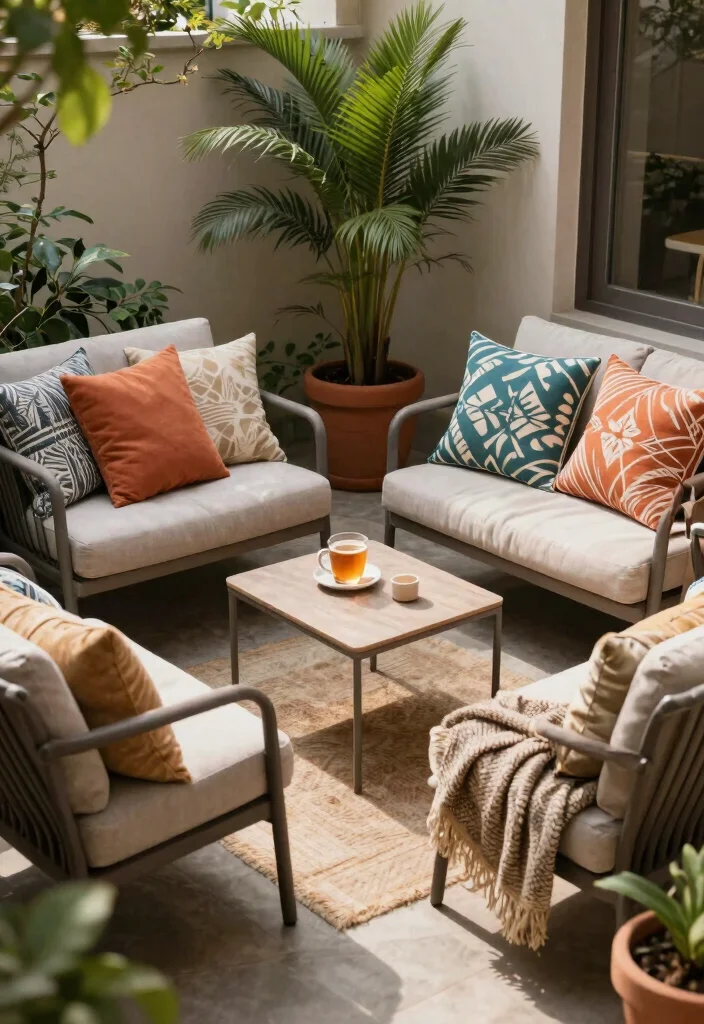 16 Cozy Patio Ideas for Small Spaces: Warm, Inviting Nooks 6 16 Cozy Patio Ideas for Small Spaces: Warm, Inviting Nooks - 6. Comfort with Cushions and Throws 1