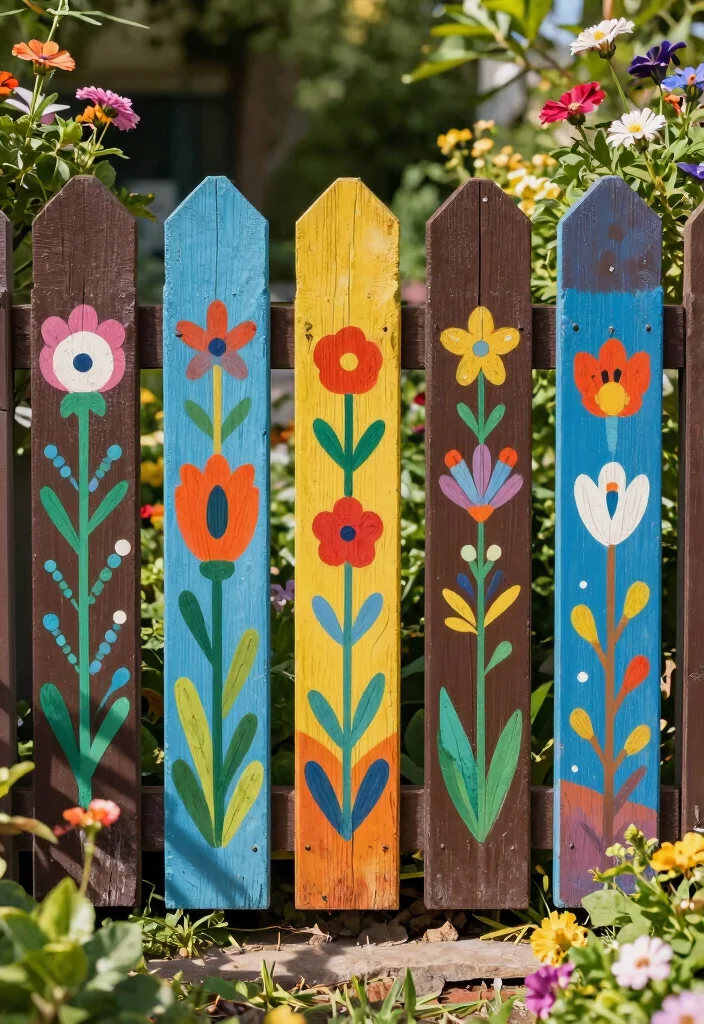 16 Dark Brown Fence Ideas Rich Grounded Appeal - 10. Decorative Painted Fence 1
