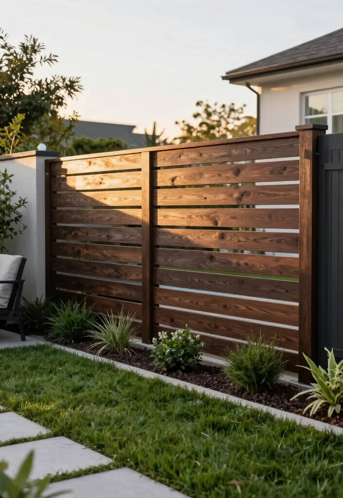 16 Dark Brown Fence Ideas Rich Grounded Appeal - 3. Horizontal Slatted Fence 1