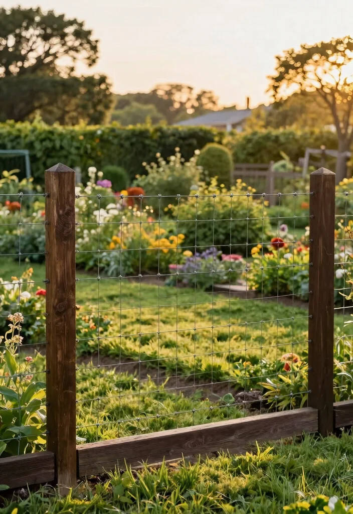 16 Dark Brown Fence Ideas Rich Grounded Appeal - 7. Wire Fencing with Dark Brown Wood Posts 1