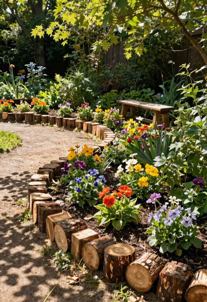 16 Fence Edging Ideas for Neat Polished Borders - 11. Log Edging 1