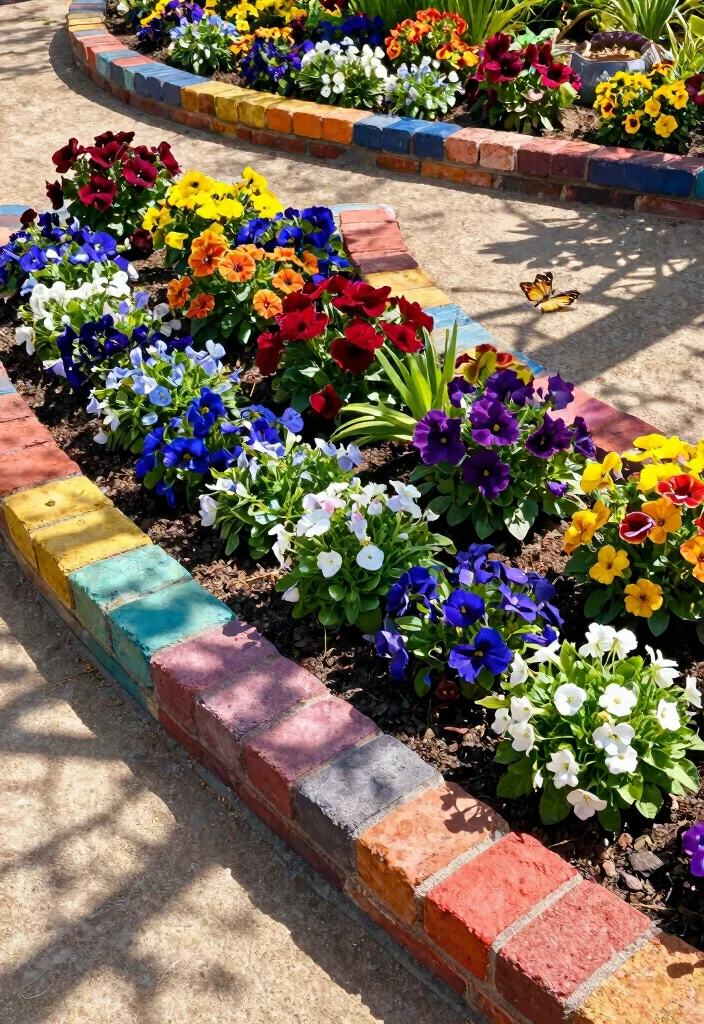 16 Fence Edging Ideas for Neat Polished Borders - 15. Colorful Brick Edging 1
