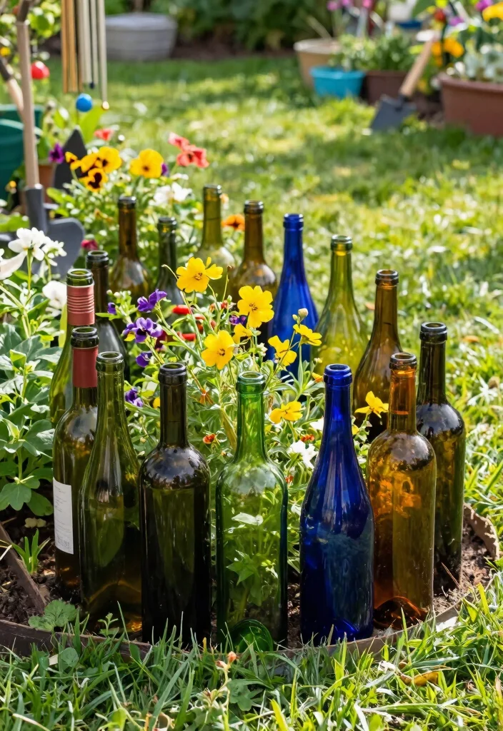 16 Fence Edging Ideas for Neat Polished Borders - 4. Upcycled Wine Bottles 1