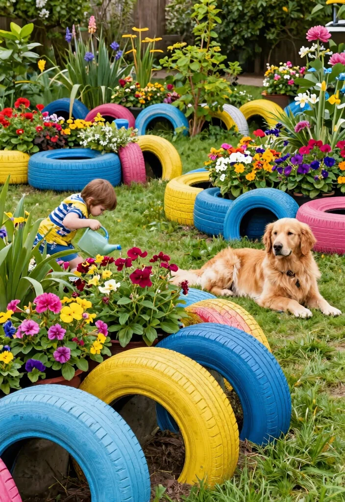 16 Fence Edging Ideas for Neat Polished Borders - 6. Recycled Tires 1