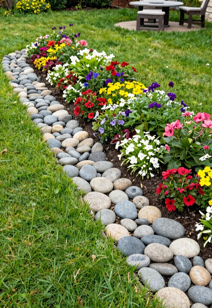 16 Fence Edging Ideas for Neat Polished Borders - 7. Decorative Stone Edging 1