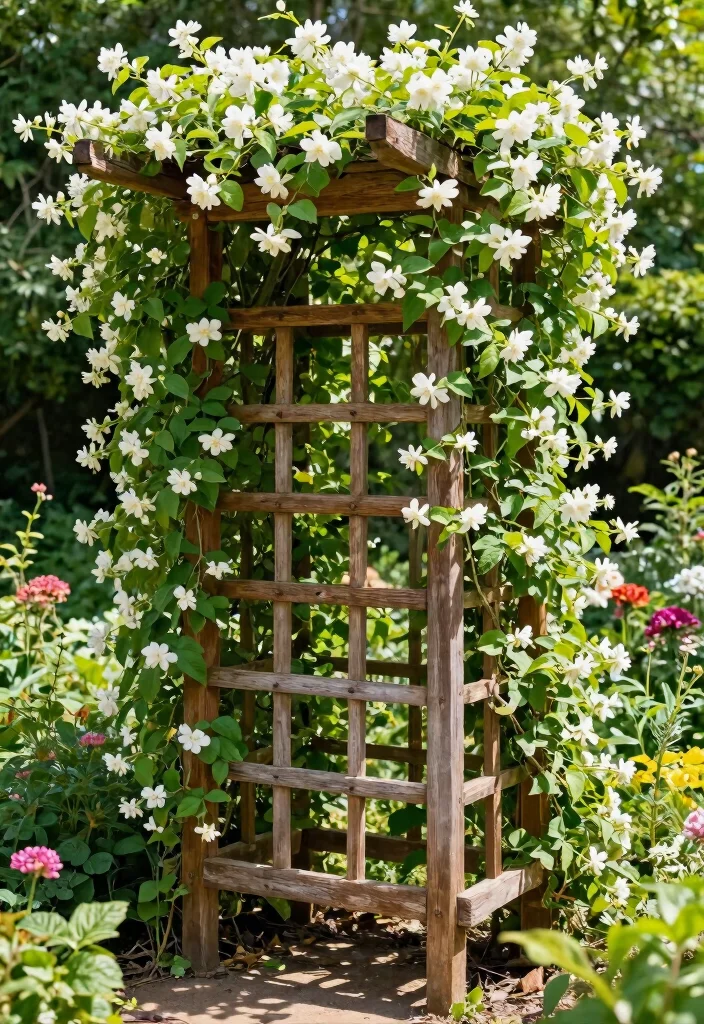 16 Jasmine Vine Trellis Ideas: Lush Fragrant Screens 1 16 Jasmine Vine Trellis Ideas: Lush Fragrant Screens - 1. Rustic Wooden Trellis 1