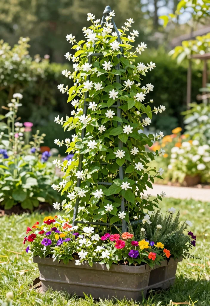 16 Jasmine Vine Trellis Ideas: Lush Fragrant Screens 12 16 Jasmine Vine Trellis Ideas: Lush Fragrant Screens - 12. Planter Trellis Combo 1