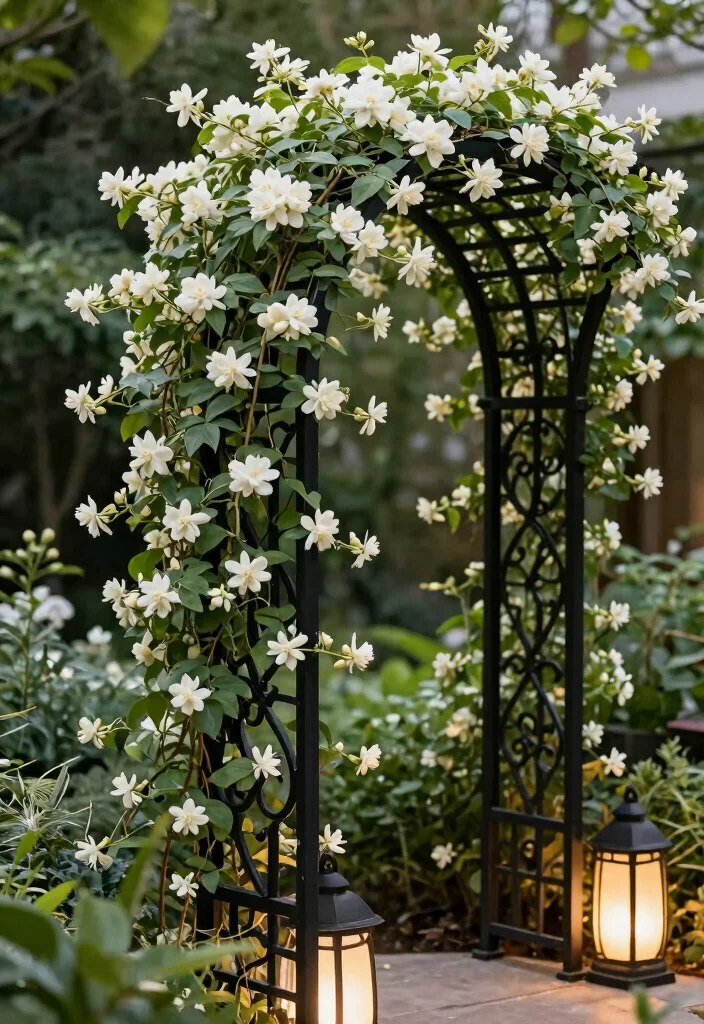 16 Jasmine Vine Trellis Ideas: Lush Fragrant Screens 2 16 Jasmine Vine Trellis Ideas: Lush Fragrant Screens - 2. Elegant Metal Trellis 1