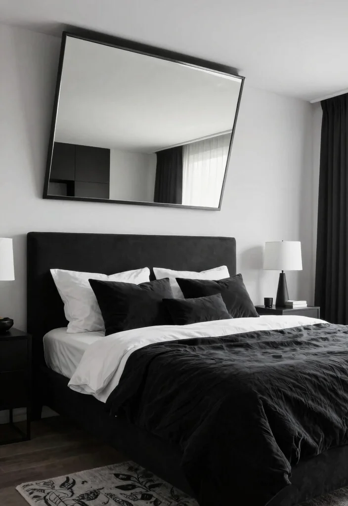16 Mirror on Ceiling Above Bed Ideas Dramatic Luxe Accent 12 16 Mirror on Ceiling Above Bed Ideas Dramatic Luxe Accent - 12. Monochrome Elegance 1