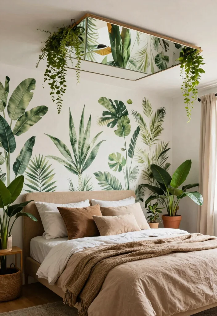 16 Mirror on Ceiling Above Bed Ideas Dramatic Luxe Accent 14 16 Mirror on Ceiling Above Bed Ideas Dramatic Luxe Accent - 14. Nature-Inspired with Botanical Prints 1