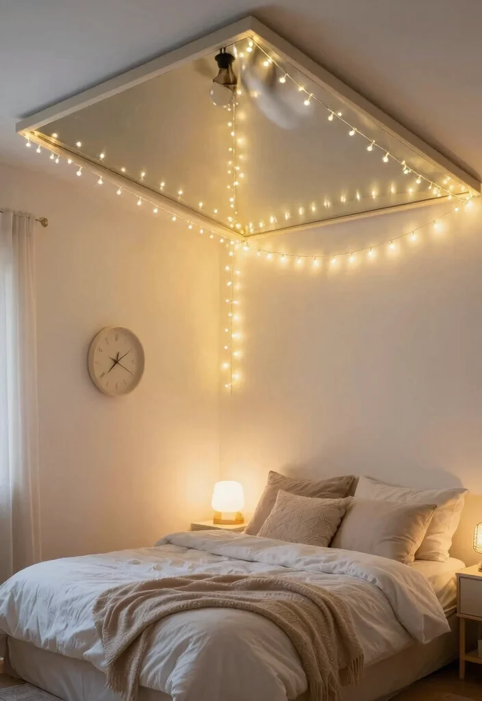 16 Mirror on Ceiling Above Bed Ideas Dramatic Luxe Accent 16 16 Mirror on Ceiling Above Bed Ideas Dramatic Luxe Accent - 16. Whimsical Fairy Lights Reflected 1