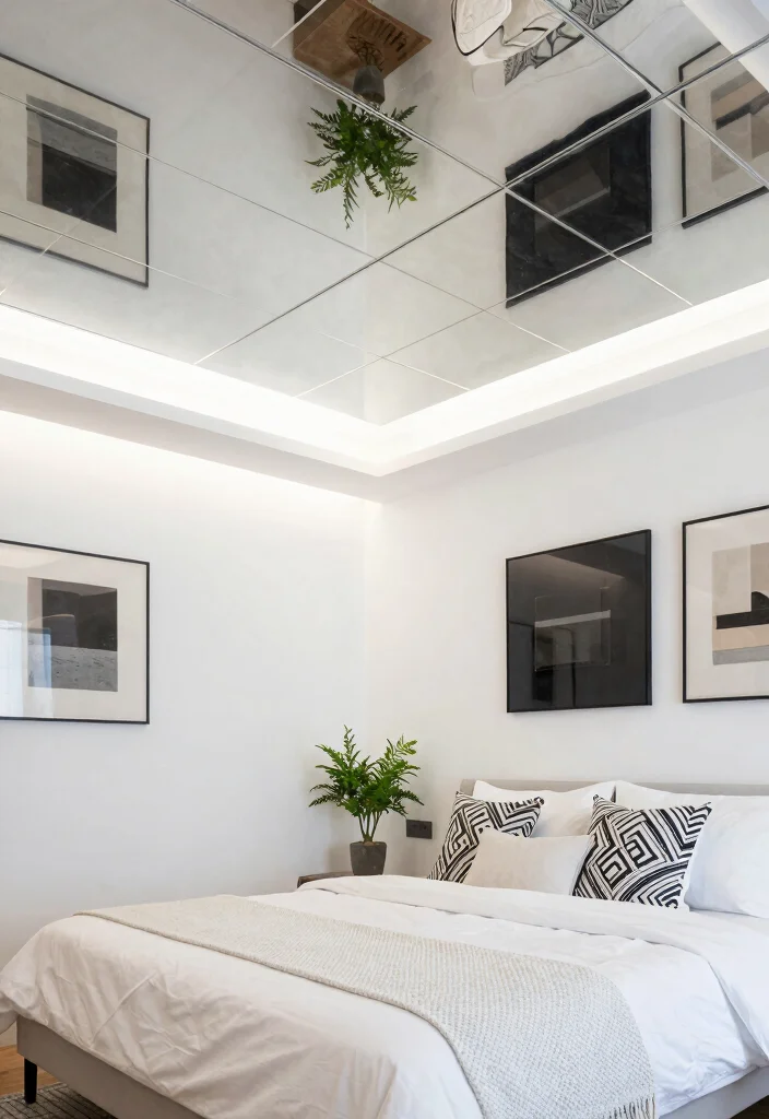 16 Mirror on Ceiling Above Bed Ideas Dramatic Luxe Accent 2 16 Mirror on Ceiling Above Bed Ideas Dramatic Luxe Accent - 2. Mirrored Tiles for Modern Appeal 1